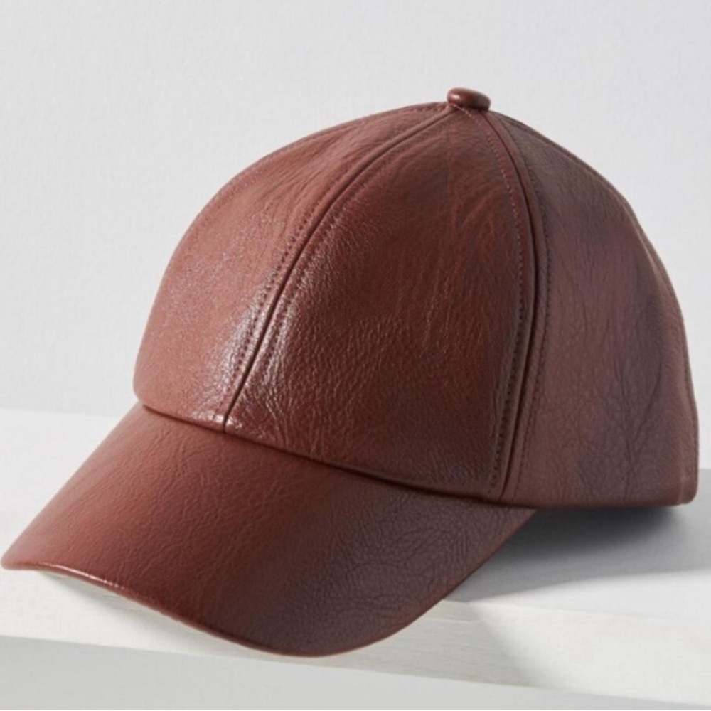 Anthropologie Wyeth Hailey in Cognac Baseball Cap Brown Faux Leather Hat Unisex - Picture 1 of 9